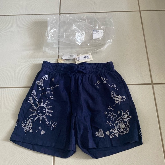 Johnny Was SOVANNA Linen Shorts Navy / White Embroidered small NWT - Picture 5 of 14